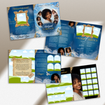 Blue Elegant Funeral Program Canva Template | White Rose Green Gold Theme | 8 Page Memorial Booklet (Copy)