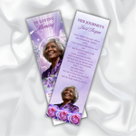 Purple Floral Memorial Bookmark Template: Funeral Keepsake (Canva PDF)