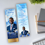 Blue Roses Memorial Bookmark Template: Funeral Keepsake (Canva PDF)