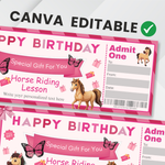 Horse Riding Lessons Gift Voucher, Editable Birthday Ticket (Canva PDF)