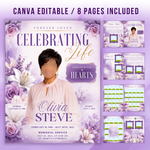 Purple Roses Funeral Program Template, Memorial Obituary (Canva Template)
