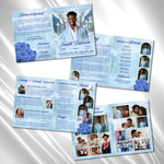 Light Blue Clouds Funeral Program Template: 8-Page Memorial (Canva Editable, Digital Download 17x11