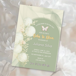 Baby in Bloom Invitation, Green Floral Baby Shower Invite, Editable Canva Template, Neutral Baby Shower Printable