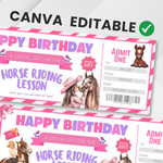 Horse Riding Lessons Gift Voucher, Editable Birthday Ticket (Canva PDF)