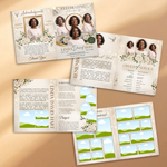 White & Gold Elegant Funeral Program Canva Template | White Rose Green Gold Theme | 8 Page Memorial Booklet