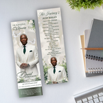 Green Flower & White Memorial Bookmark Template: Funeral Keepsake (Canva PDF)