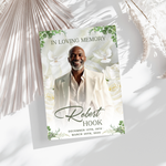 White & Green Funeral Program Template: Roses Design, Celebration of Life (Canva, PDF Download)