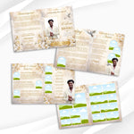 White Roses Funeral Program Template, Memorial Obituary (Canva Template)