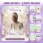White & Purple Roses Funeral Program Template, Memorial Obituary (Canva Template)