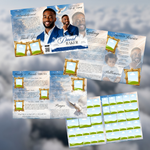 Sky Blue Clouds & Gold Frame 8-Page Funeral Program – preview image 2