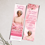 Pink Roses Memorial Bookmark Template: Funeral Keepsake (Canva PDF)