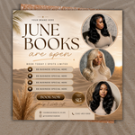 June Booking Flyer, June Books Open, Summer, Hair, Nails, Lash, Makeup, Appointment (Canva Template)