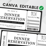 Boho Dinner Reservation Ticket Template, Editable Canva Gift (Digital Download)