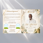 white & Gold Funeral Program Template: 8-Page Memorial (Canva, Digital Download)