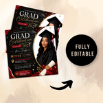 Class of 2026 Gold Graduation Invitation, Editable Magazine Style Black Boy College High School Grad Party Canva DIY Flyer
