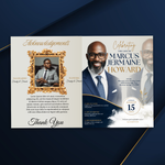Elegant Funeral Program Canva Template | Blue & Gold Theme | 8 Page Memorial Booklet