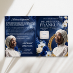 Blue Funeral Program Canva Template | 8 Page Memorial Booklet (Canva, PDF)