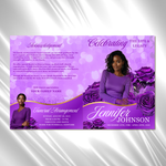 Purple Roses Funeral Program Template: Celebration of Life (Canva, 8 Pages, Digital Download)