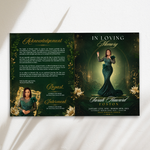 Green & Gold Funeral Program Template: 8-Page Memorial (Canva, 17x11 Digital Download)
