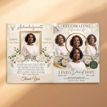 White & Gold Elegant Funeral Program Canva Template | White Rose Green Gold Theme | 8 Page Memorial Booklet