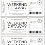 Getaway Gift Voucher, Editable Travel Coupon Ticket, Printable Trip Away Certificate Template (Digital Download)