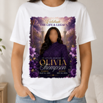 Purple Flowers Memorial T-Shirts Template, In Loving Memory, Funeral Background, Funeral Celebration, Canva