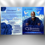 Blue Funeral Program Template: 8-Page Memorial, Celebration of Life (Canva, PDF Download)