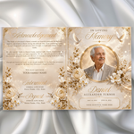White & Gold Roses Funeral Program Template: 8-Page Memorial, Celebration of Life (Canva, PDF Download)