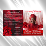 Red Floral Funeral Program Template, 8-Page Memorial (Canva, PDF)