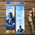 Blue Roses Memorial Bookmark Template: Funeral Keepsake (Canva PDF)