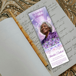 Purple Floral Memorial Bookmark Template: Funeral Keepsake (Canva PDF)