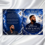 Blue & Silver Funeral Program Template: 8-Page Memorial (Canva PDF)