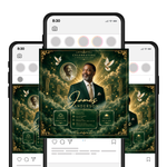 Green & Gold Funeral Announcement Flyer: Obituary, Celebration of Life (Canva Template PDF)