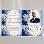 Blue & White Funeral Program Template: 8-Page Memorial (Canva PDF)