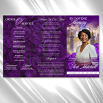 Purple Roses Funeral Program Template: Trifold Memorial (Canva Template)