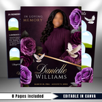 Purple Roses Funeral Program Template: 8-Page Memorial (Canva PDF)