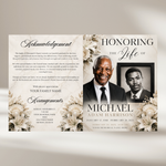 White Brown Funeral Program Template: 8-Page Memorial Program