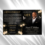 Black & Gold Roses Funeral Program Template: 8-Page Memorial (Canva PDF)