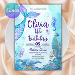 Sea Animal Birthday Invitation, Blue Illustrative Printable (Canva Editable, PDF Download)