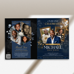 Blue & Gold Funeral Program Canva Template |8 Page Memorial Booklet