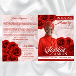 Red Roses Funeral Program Template, Memorial Obituary (Canva Template)