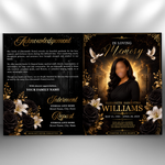 Black & Gold Roses Funeral Program Template: 8-Page Memorial (Canva PDF)