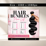 Hair Price List Flyer, Wig Install Flyer, Hair Bundles Social Media Canva Template, Hair Stylist Booking Flyer