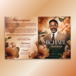 Orange Roses Funeral Program Template, Memorial Obituary (Canva Template)