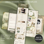 Green & White Floral Wedding Website Template with RSVP: Editable Canva Design (Digital Download)