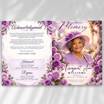 Purple Roses Funeral Program Template: 8-Page Memorial (Canva, PDF Download)