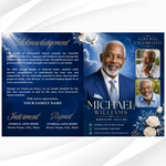 Blue Funeral Program Template, 8-Page Memorial (Canva, PDF)