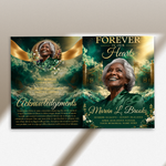 Green & Gold Roses Funeral Program Template: 8-Page Memorial (Canva PDF)