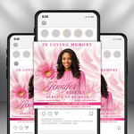 Pink Roses Funeral Announcement Flyer: Obituary, Celebration of Life (Canva Template PDF)