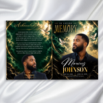 Green & Gold Funeral Program Template: 8-Page Memorial (Canva PDF)